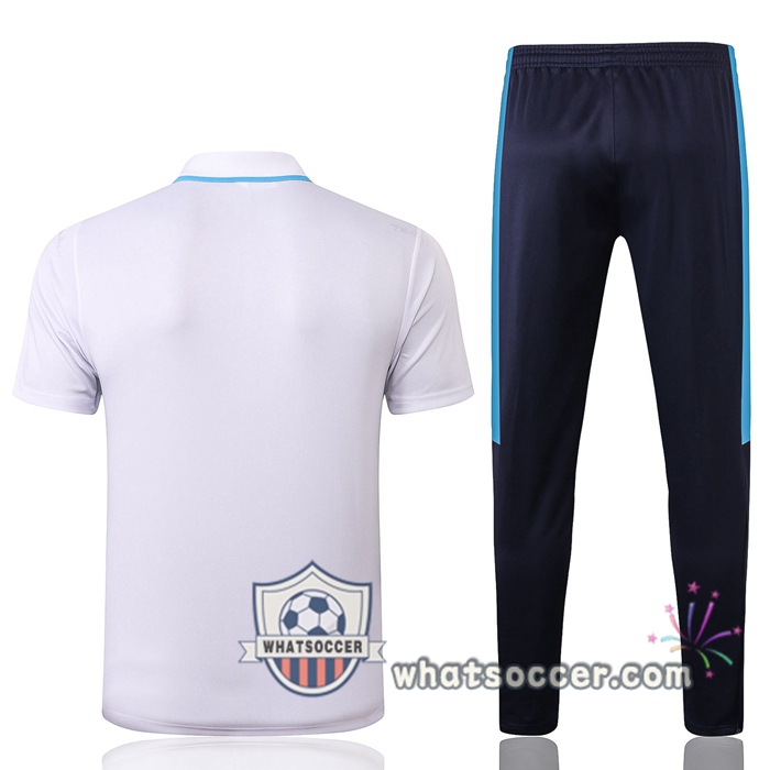Training Polo Set Olympique de Marseille + Pants White Blue 2020-2021
