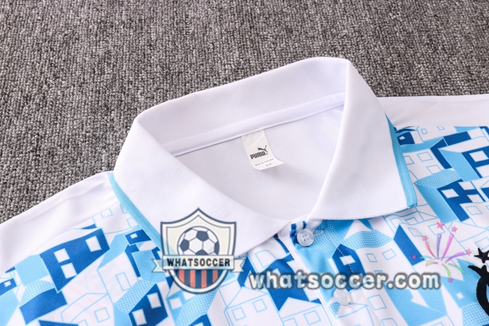 Training Polo Set Olympique de Marseille + Pants White Blue 2020-2021