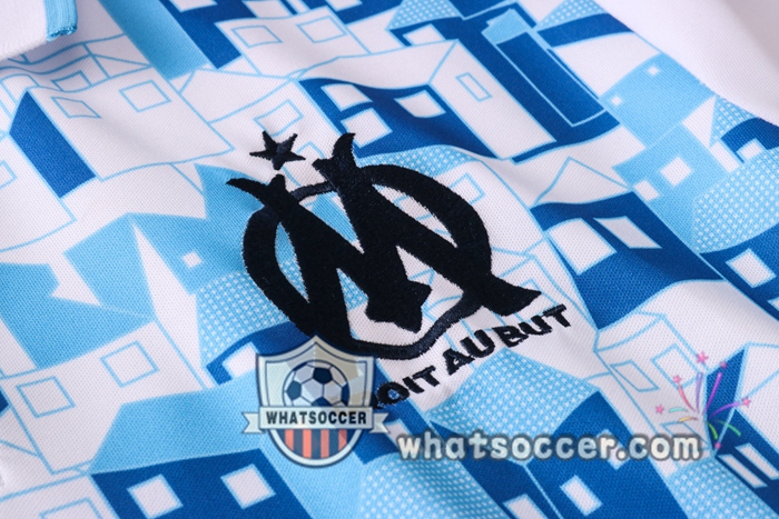 Training Polo Set Olympique de Marseille + Pants White Blue 2020-2021