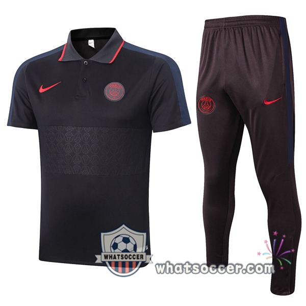 Training Polo Set Paris PSG + Pants Black Gray 2020-2021