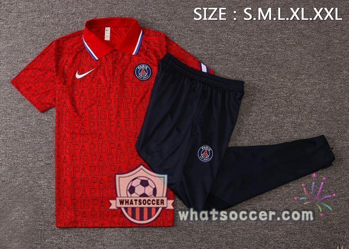Training Polo Set Paris PSG + Pants Red 2020-2021