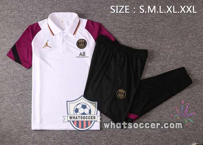Training Polo Set Paris PSG + Pants White Purple 2020-2021
