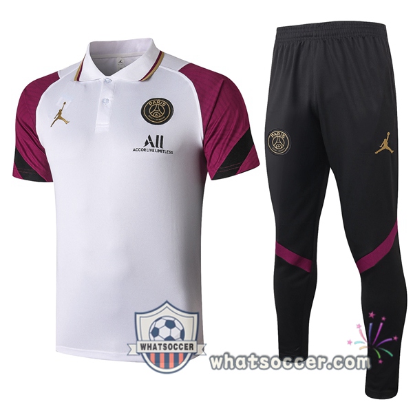Training Polo Set Paris PSG + Pants White Purple 2020-2021