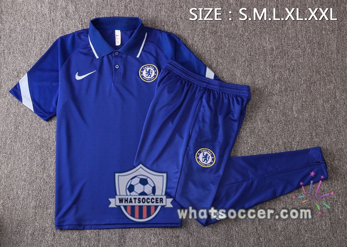 Training Polo Set FC Chelsea + Pants Blue 2020-2021