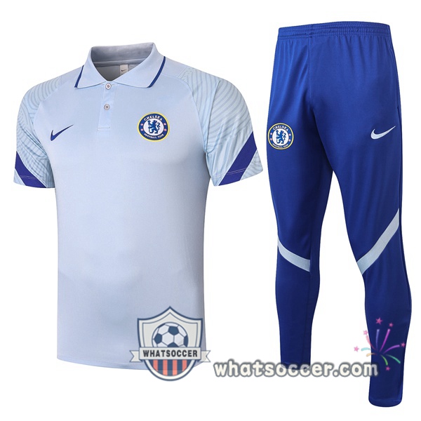 Training Polo Set FC Chelsea + Pants Light Blue 2020-2021