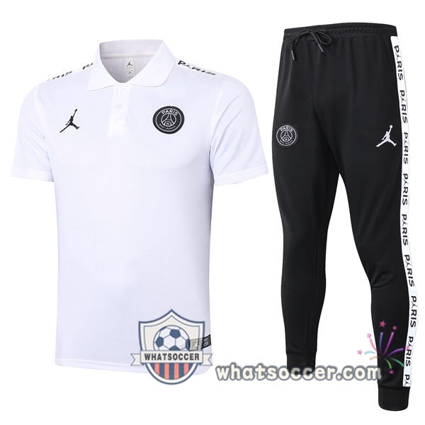 Training Polo Set Paris PSG Jordan + Pants White 2020-2021