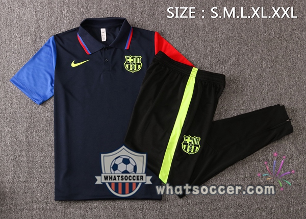 Training Polo Set FC Barcelona + Pants Blue Royal Red 2020-2021