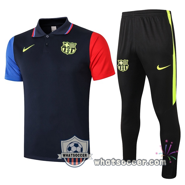 Training Polo Set FC Barcelona + Pants Blue Royal Red 2020-2021