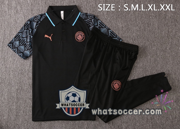 Training Polo Set Manchester City + Pants Black 2020-2021