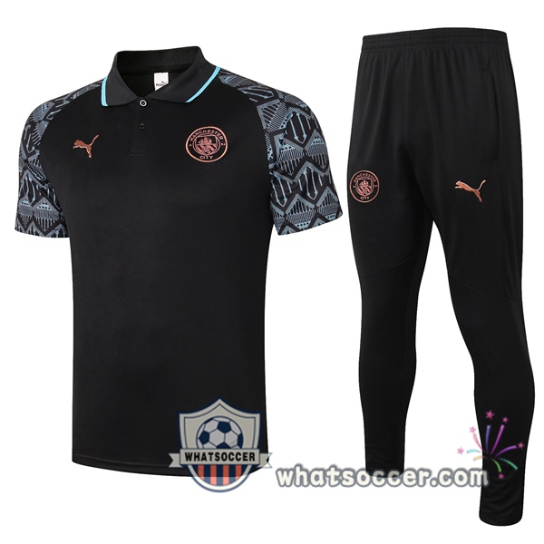 Training Polo Set Manchester City + Pants Black 2020-2021