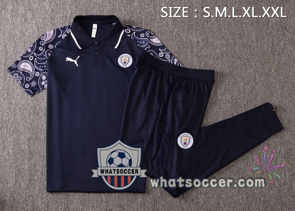 Training Polo Set Manchester City + Pants Blue Royal 2020-2021