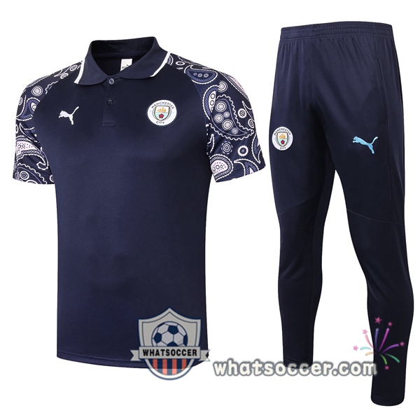 Training Polo Set Manchester City + Pants Blue Royal 2020-2021