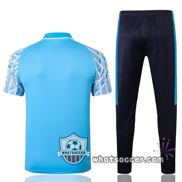 Training Polo Set Olympique de Marseille + Pants Blue White 2020-2021