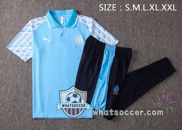 Training Polo Set Olympique de Marseille + Pants Blue White 2020-2021