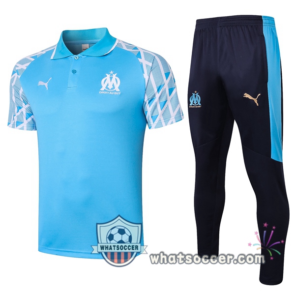 Training Polo Set Olympique de Marseille + Pants Blue White 2020-2021
