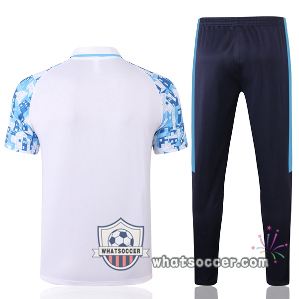 Training Polo Set Olympique de Marseille + Pants White Blue 2020-2021