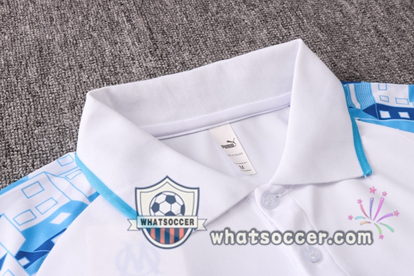 Training Polo Set Olympique de Marseille + Pants White Blue 2020-2021
