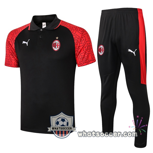 Training Polo Set AC Milan + Pants Black Red 2020-2021
