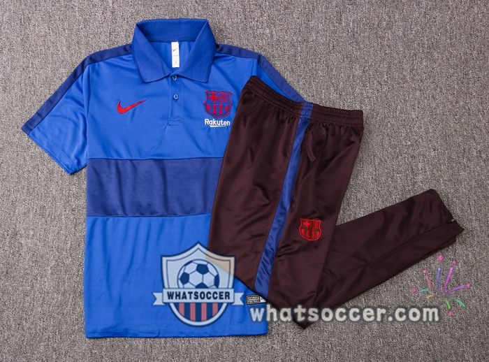 Training Polo Set FC Barcelona + Pants Blue 2020-2021