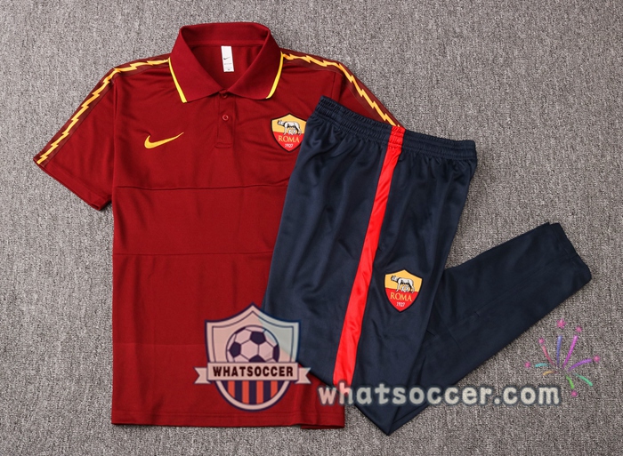 Training Polo Set AS Roma + Pants Dark Red 2020-2021