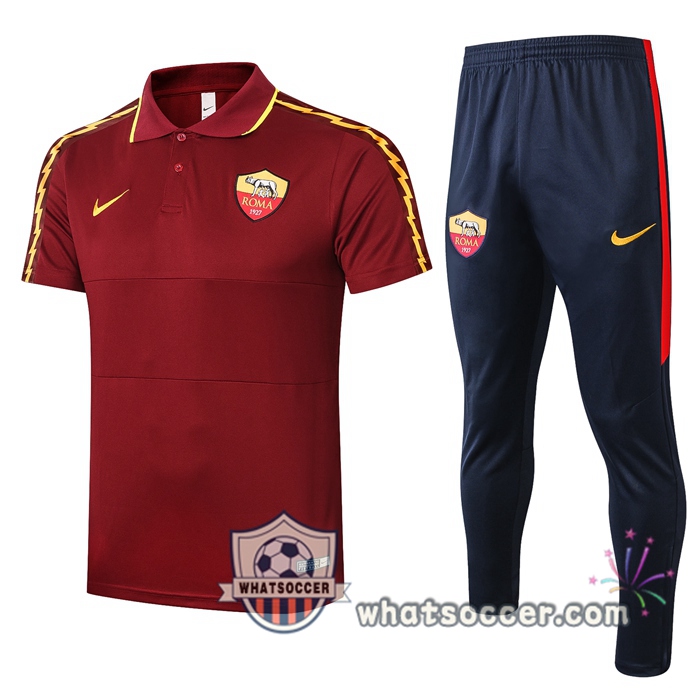 Training Polo Set AS Roma + Pants Dark Red 2020-2021