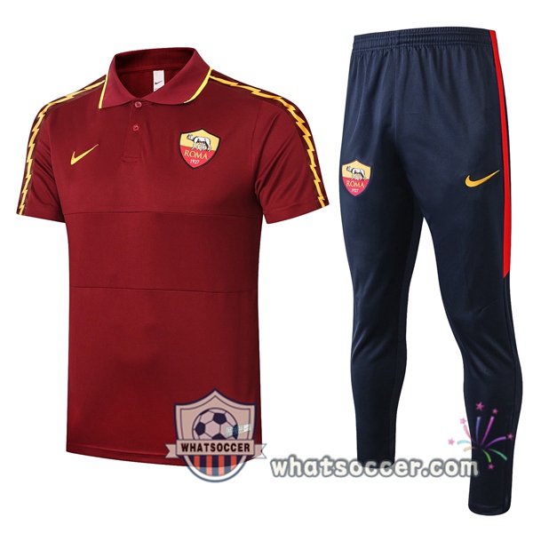 Training Polo Set AS Roma + Pants Dark Red 2020-2021