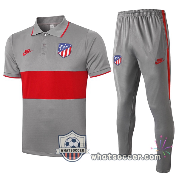 Training Polo Set Atletico Madrid + Pants Gray Red 2020-2021