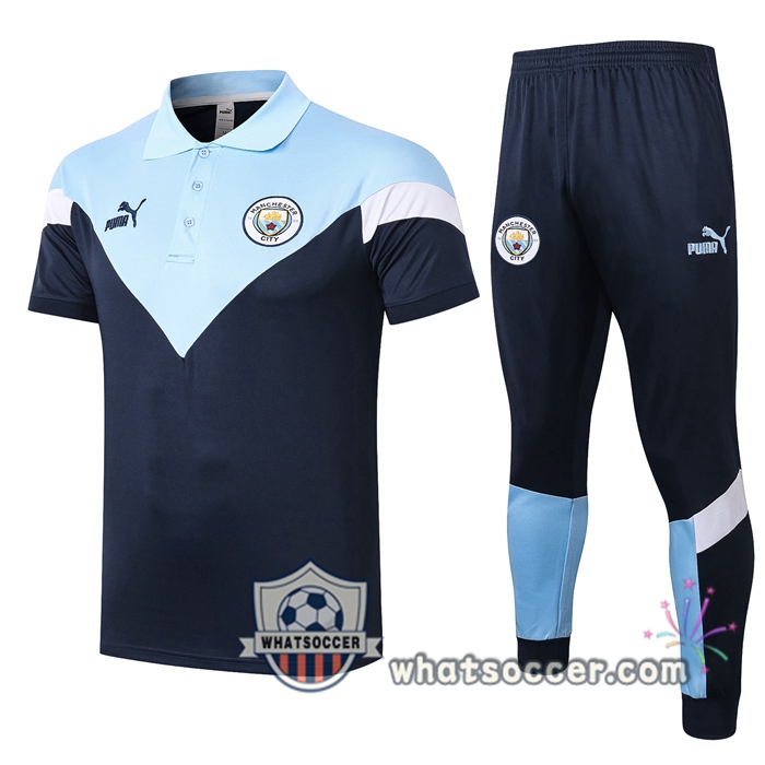 Training Polo Set Manchester City + Pants Blue 2020-2021