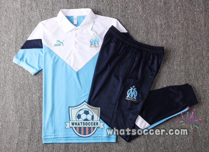 Training Polo Set Olympique de Marseille + Pants White Blue 2020-2021