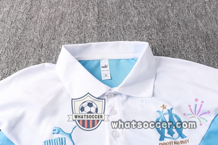 Training Polo Set Olympique de Marseille + Pants White Blue 2020-2021
