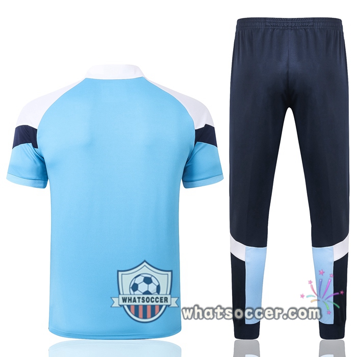 Training Polo Set Olympique de Marseille + Pants White Blue 2020-2021