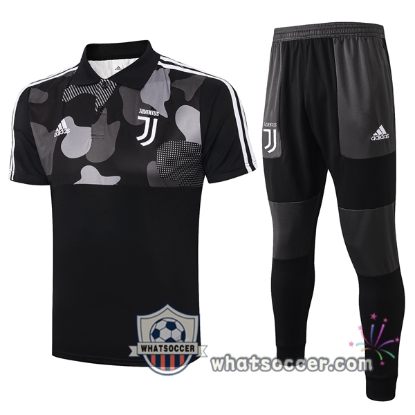 Training Polo Set Juventus + Pants Black White 2020-2021