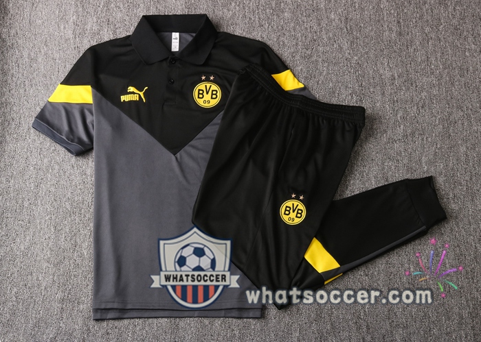 Training Polo Set Dortmund BVB + Pants Black Gray 2020-2021