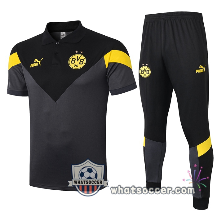 Training Polo Set Dortmund BVB + Pants Black Gray 2020-2021