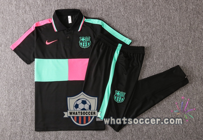 Training Polo Set FC Barcelona + Pants Black Green Rose 2020-2021