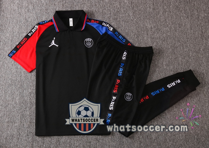 Training Polo Set Paris PSG Jordan + Pants Black Blue Red 2020-2021