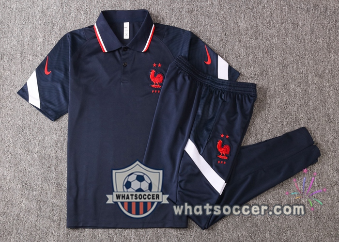 Training Polo Set France + Pants Blue Royal 2020-2021
