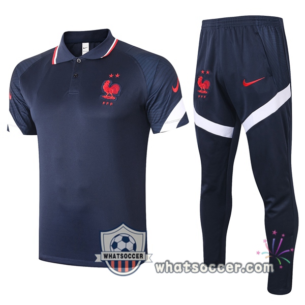 Training Polo Set France + Pants Blue Royal 2020-2021
