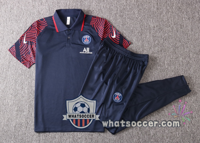 Training Polo Set Paris PSG + Pants Blue Royal 2020-2021