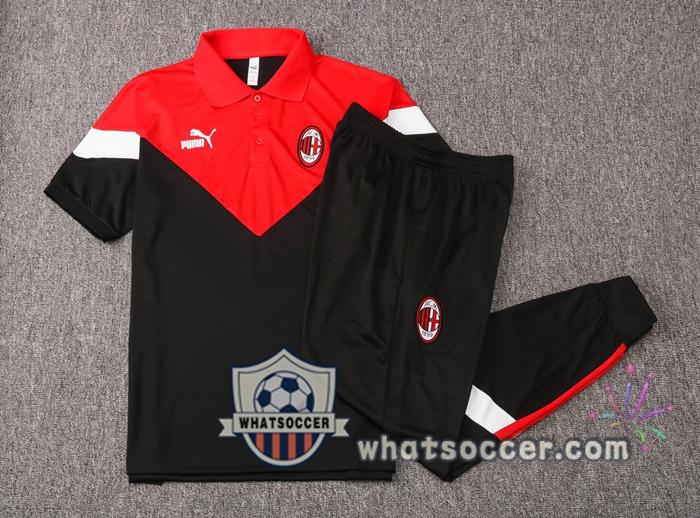 Training Polo Set AC Milan + Pants Black Red 2020-2021