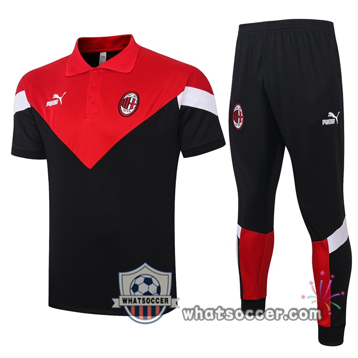 Training Polo Set AC Milan + Pants Black Red 2020-2021
