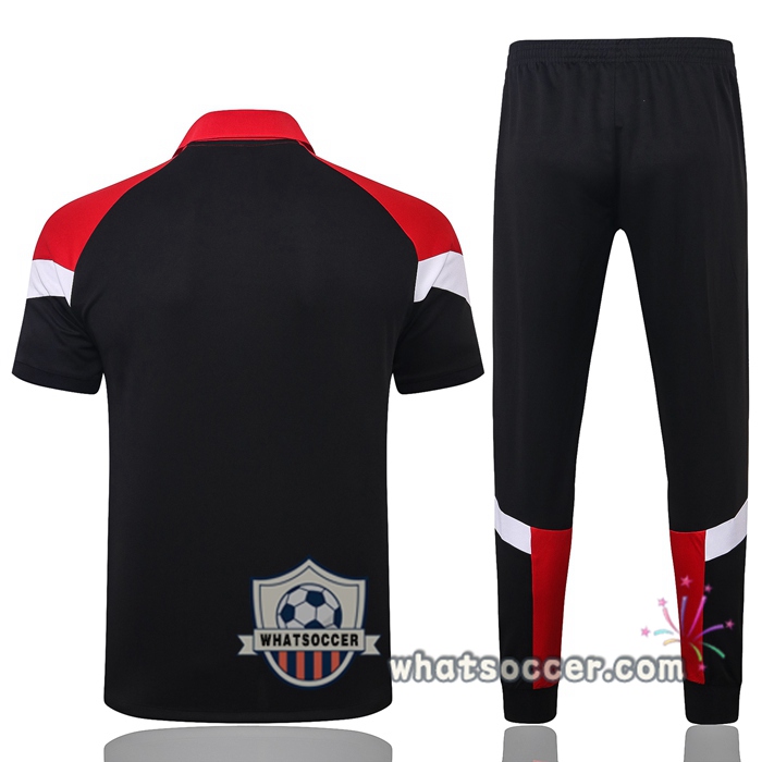 Training Polo Set AC Milan + Pants Black Red 2020-2021