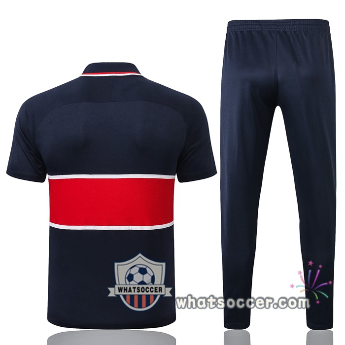 Training Polo Set Paris PSG + Pants Blue Royal Red 2020-2021