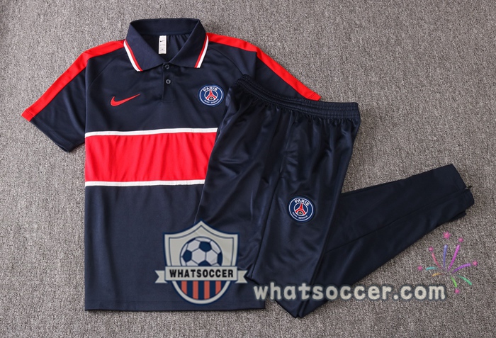 Training Polo Set Paris PSG + Pants Blue Royal Red 2020-2021