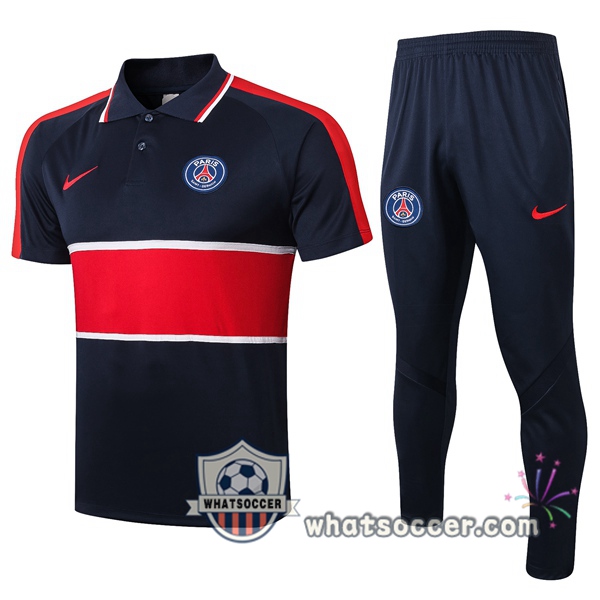 Training Polo Set Paris PSG + Pants Blue Royal Red 2020-2021