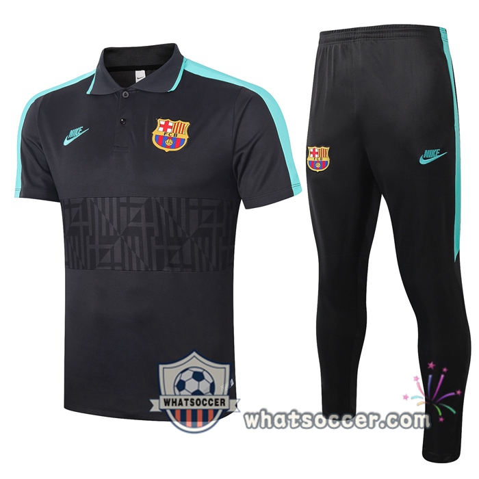 Training Polo Set FC Barcelona + Pants Black 2020-2021