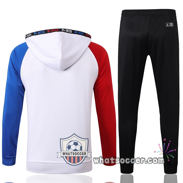 Pairis PSG Jordan White Red Blue Hooded Jacket 2020-2021