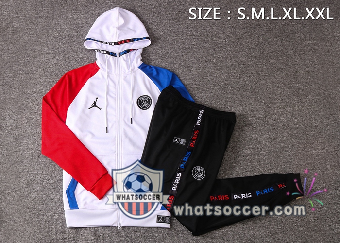 Pairis PSG Jordan White Red Blue Hooded Jacket 2020-2021
