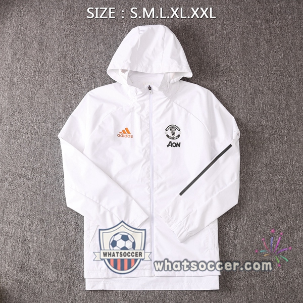 Manchester United White Windbreaker Hoodie 2020-2021