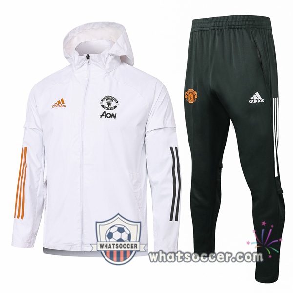 Manchester United White Windbreaker Hoodie 2020-2021